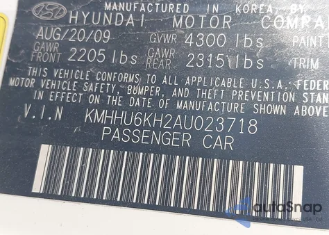 2010 Hyundai Genesis 3.8 Grand Touring from USA, damaged, VIN KMHHU6KH2AU023718